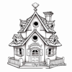 Detailed Victorian Bird House Coloring Pages for Adults 3