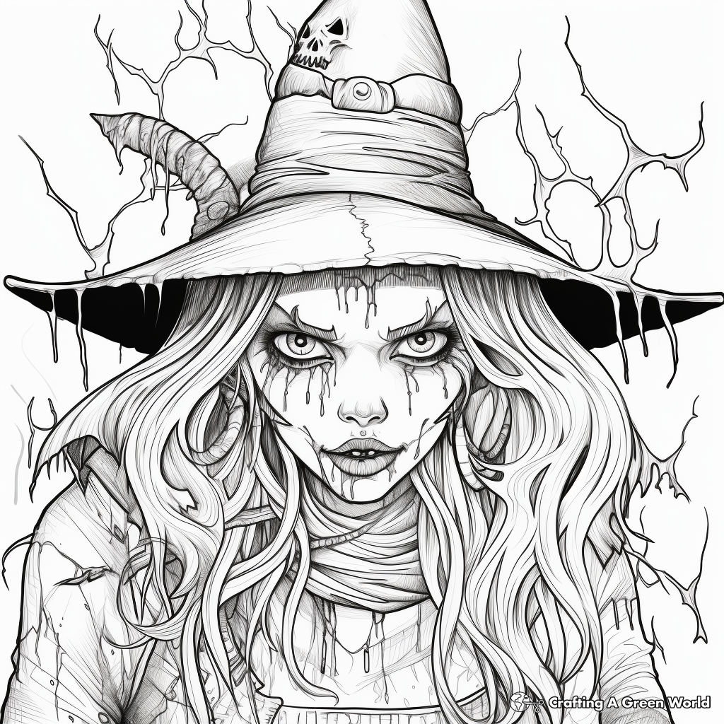 Detailed Wicked Witch Coloring Pages for Adults 1