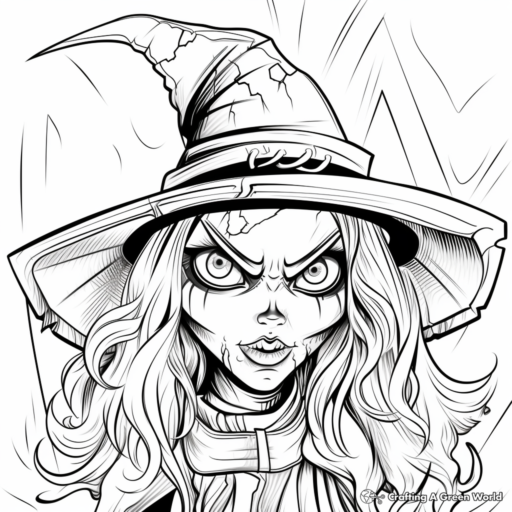 Detailed Wicked Witch Coloring Pages for Adults 4