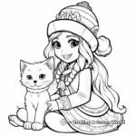 Detailed Winter Princess with Pets Coloring Pages for Adults 1