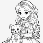 Detailed Winter Princess with Pets Coloring Pages for Adults 3