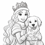 Detailed Winter Princess with Pets Coloring Pages for Adults 4