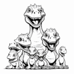 Dinosaur Family Coloring Pages: Male, Female, and Babies 1