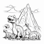 Dinosaur Family Escaping a Volcano Coloring Sheets 4