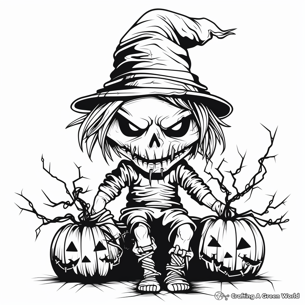 Disturbing Scarecrow Halloween Coloring Pages 1