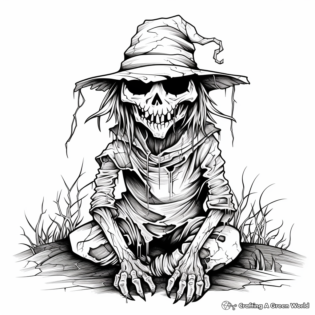 Disturbing Scarecrow Halloween Coloring Pages 2