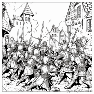 Dramatic Battle Scene in Middle Ages Coloring Pages 1