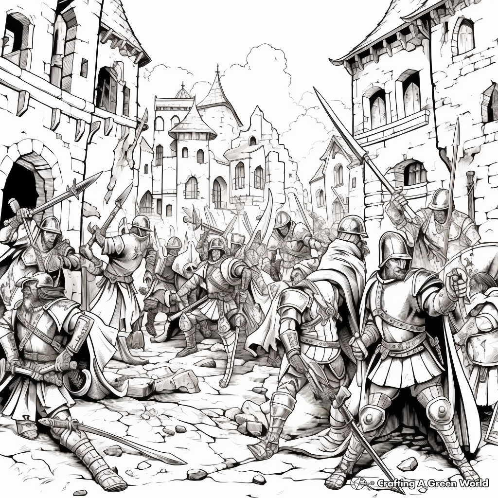 Dramatic Battle Scene in Middle Ages Coloring Pages 3