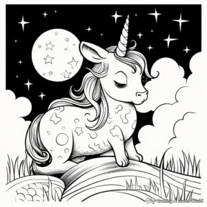 Dreamy Unicorn at Night Coloring Pages 2