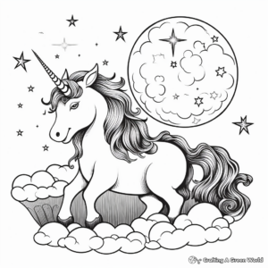 Dreamy Unicorn at Night Coloring Pages 3