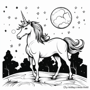 Dreamy Unicorn at Night Coloring Pages 4