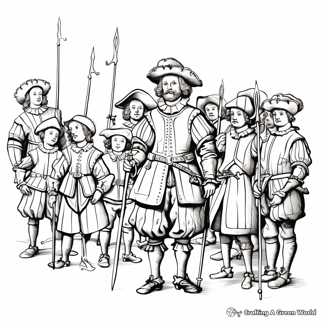 Dutch Golden Age The Night Watch by Rembrandt Coloring Pages 2