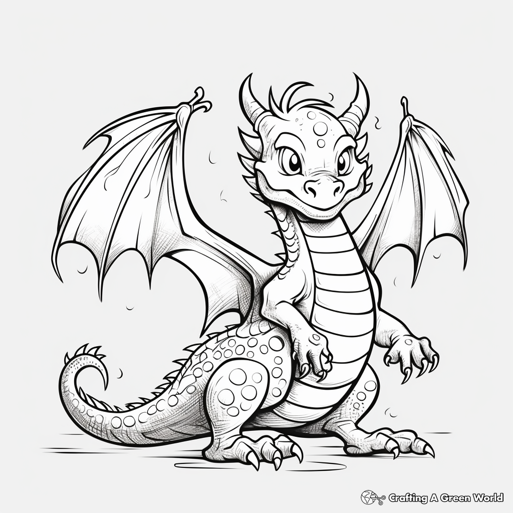 Dynamic Dragon in Medieval Setting Coloring Pages 2