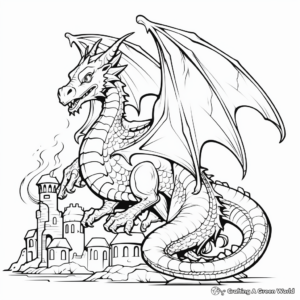 Dynamic Dragon in Medieval Setting Coloring Pages 4