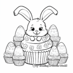 Easter Cupcake Coloring Pages With Eggs and Bunnies 1