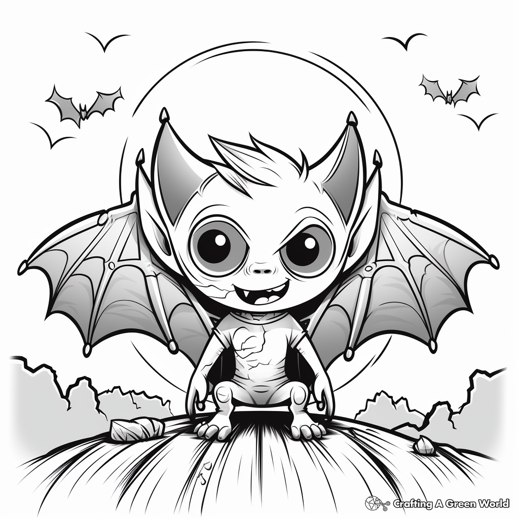 Eerie Full Moon and Bats Halloween Coloring Pages 1