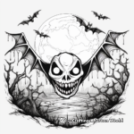 Eerie Full Moon and Bats Halloween Coloring Pages 2