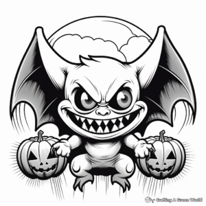 Eerie Full Moon and Bats Halloween Coloring Pages 3