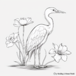 Elegant Egret and Lily Coloring Pages 2