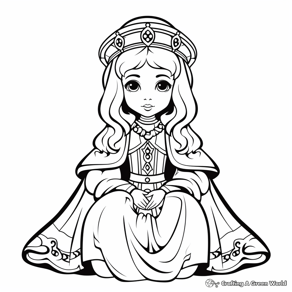 Elegant Medieval Princess Coloring Pages 1