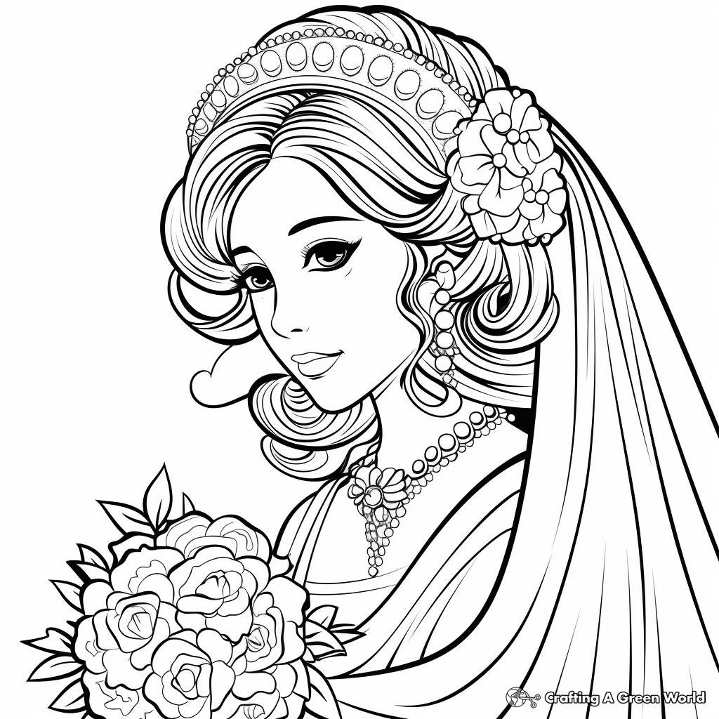 Elegant Traditional Bride Coloring Pages 4