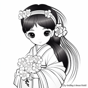 Enticing Japanese Bride Coloring Pages 1