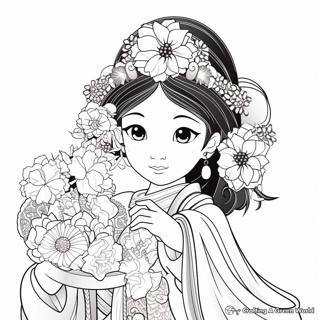 Enticing Japanese Bride Coloring Pages 2