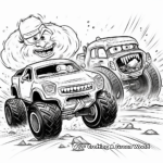 Batalla épica: Monster Truck VS Coche deportivo Páginas para colorear 1