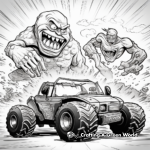 Batalla épica: Monster Truck VS Coche deportivo Páginas para colorear 2
