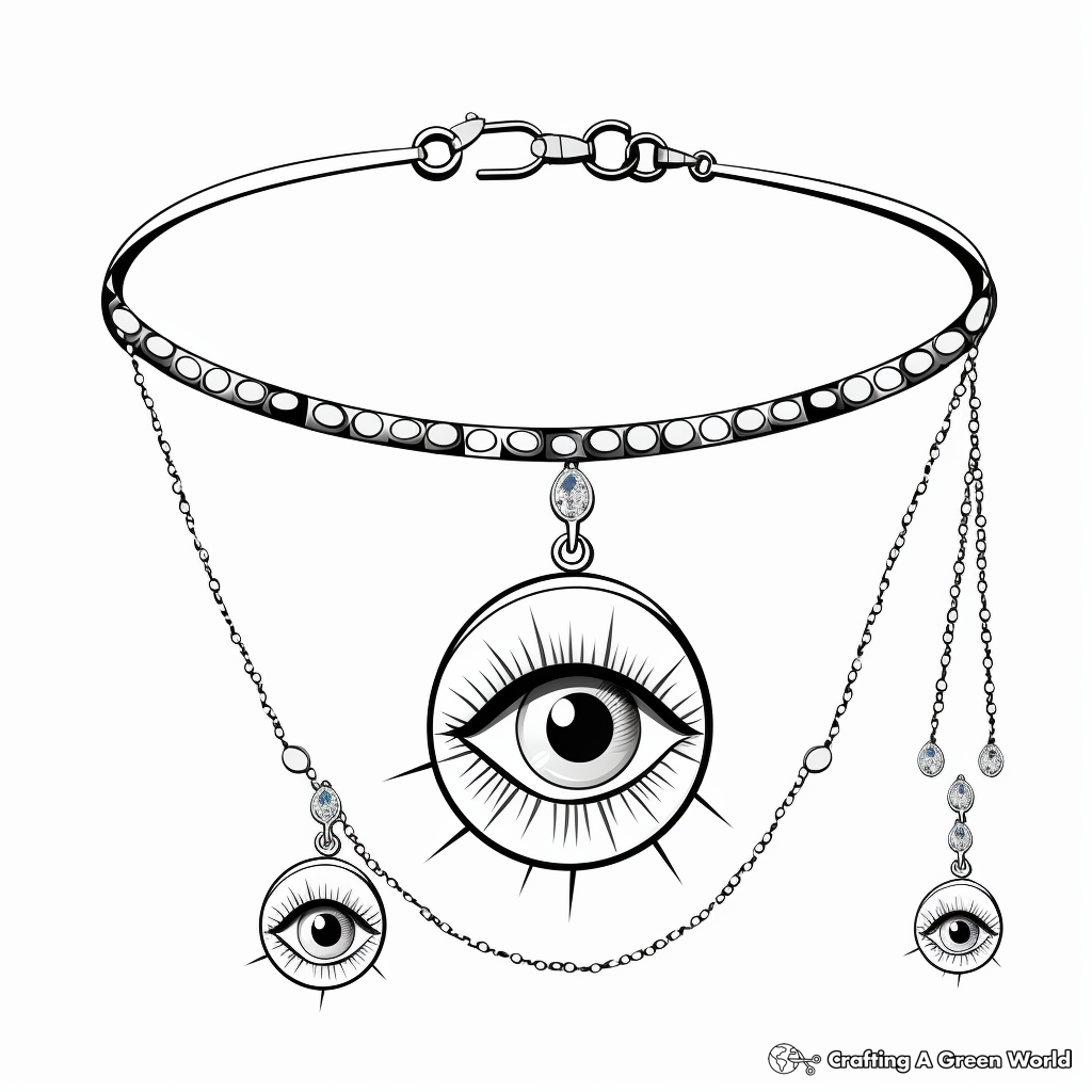 Evil Eye Jewelry Coloring Pages: Bracelet, Necklace, and Earrings 1