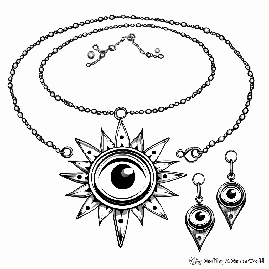 Evil Eye Jewelry Coloring Pages: Bracelet, Necklace, and Earrings 2