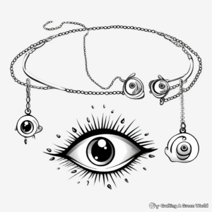 Evil Eye Jewelry Coloring Pages: Bracelet, Necklace, and Earrings 3
