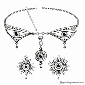 Evil Eye Jewelry Coloring Pages: Bracelet, Necklace, and Earrings 4