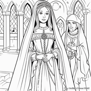 Exquisite Medieval Bride Coloring Pages for History Lovers 1