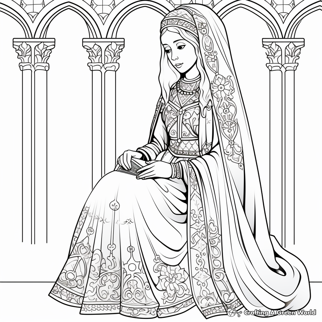 Exquisite Medieval Bride Coloring Pages for History Lovers 3