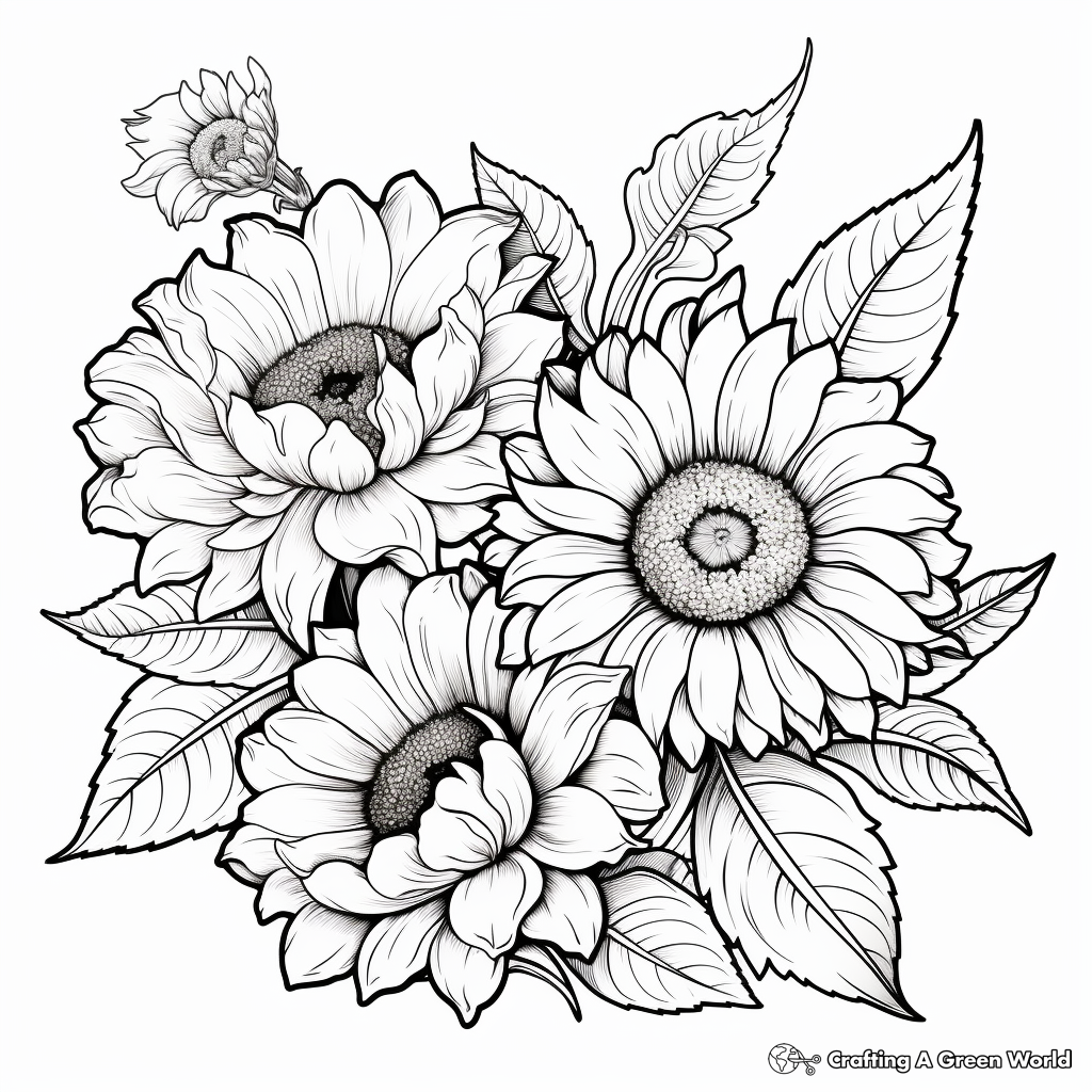 Exquisite Sunflowers Autumn Coloring Pages 2