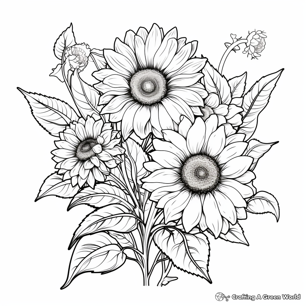 Exquisite Sunflowers Autumn Coloring Pages 3