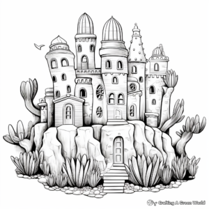 Fairy Castle Cactus Majestic Coloring Pages 1