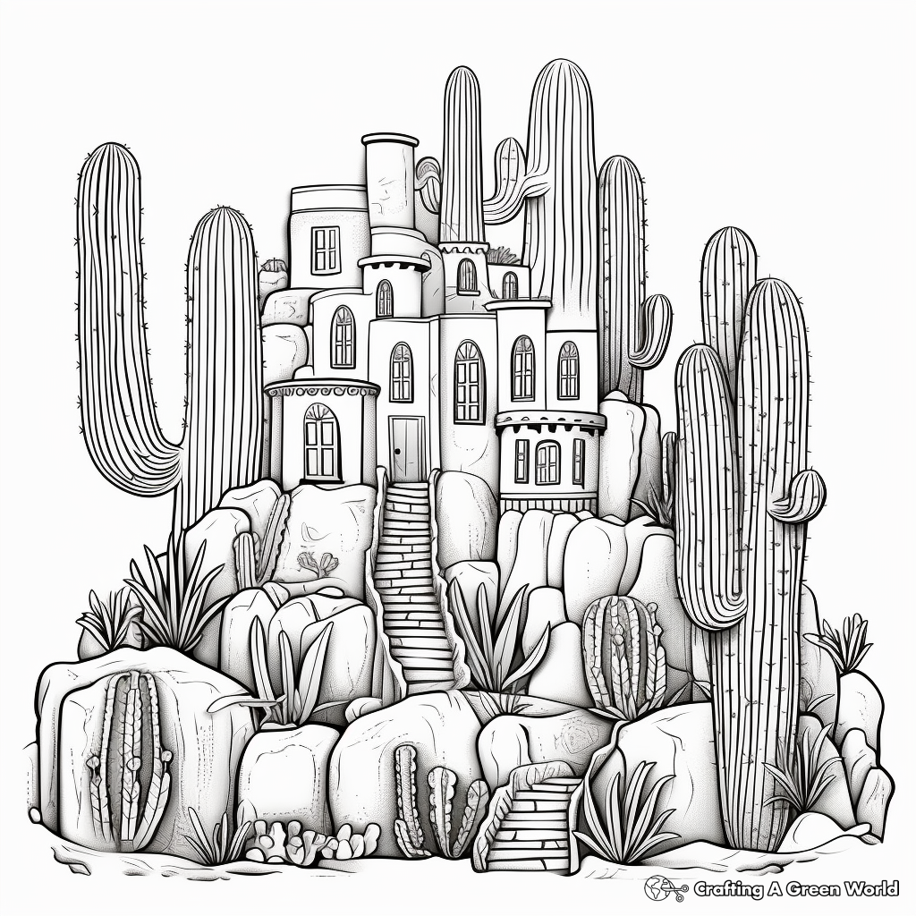 Fairy Castle Cactus Majestic Coloring Pages 2