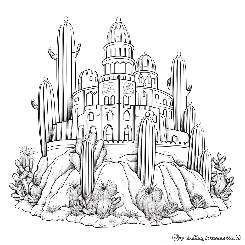 Fairy Castle Cactus Majestic Coloring Pages 3