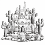 Castillo de hadas Cactus Majestuoso Páginas para colorear 4