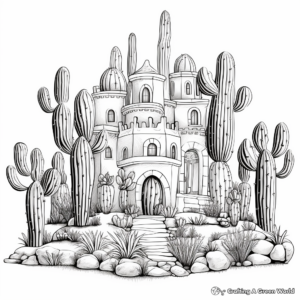 Fairy Castle Cactus Majestic Coloring Pages 4