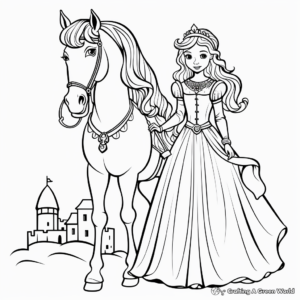 Fairy-Tale Unicorn and Princess Coloring Pages 1