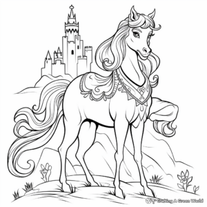 Fairy-Tale Unicorn and Princess Coloring Pages 2