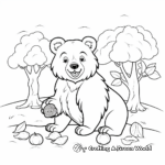 Fall Themed Grizzly Bear Collecting Acorns Coloring Pages 4