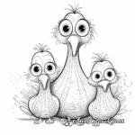 Family of Turkeys Coloring Pages: Mother and Chicks 1