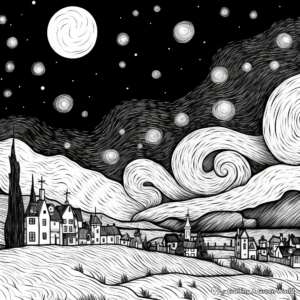 Famous Starry Night by Van Gogh Coloring Pages 2