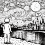 Famous Starry Night by Van Gogh Coloring Pages 3