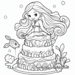 Fantasy Under the Sea Mermaid Cake Coloring Pages 2