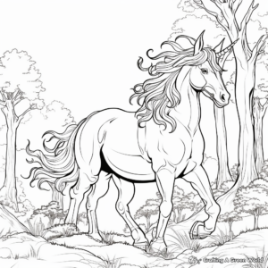 Fantasy Unicorn in the Forest Coloring Pages 3